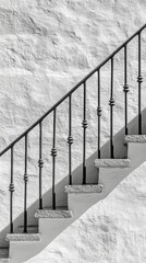 Poster - Elegant Black and White Stairs with Intricate Iron Railing Design