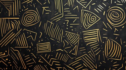 Poster - Abstract Golden Lines and Shapes on Black Background for Modern Art
