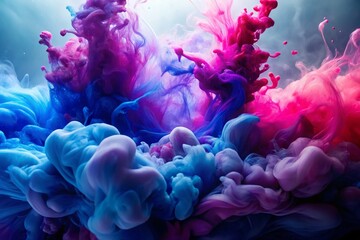 Poster - Panoramic Colorful Ink Drop in Water: Purple, Blue, Pink Abstract Swirl