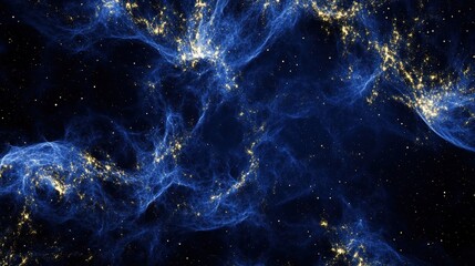 Wall Mural - deep space nebula with golden stars and blue haze cosmic abstract background.