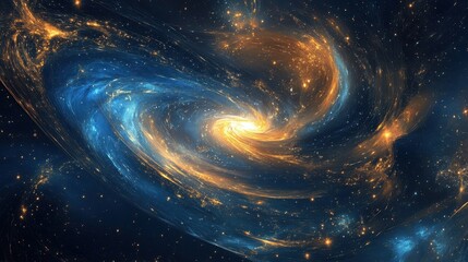 Wall Mural - breathtaking spiral galaxy with glowing golden and blue nebula in deep space
