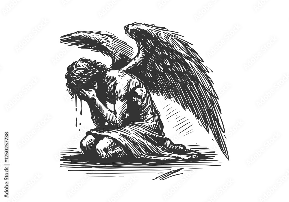 Fallen Angel Lucifer hand drawn sketch vector Stock Vector | Adobe Stock