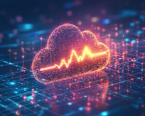 Poster - Health data security represented by cloud icon with heartbeat
