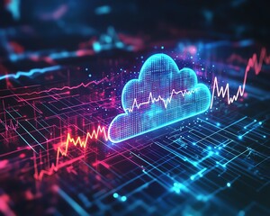Poster - Health data security represented by cloud icon with heartbeat