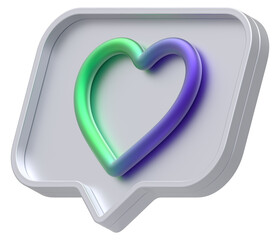 Poster - 3d shape chat social media notification silver colorful love heart like icon rectangle icon isolated white background 3D rendering