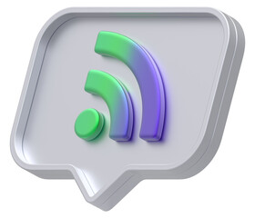 Poster - 3d shape chat social media notification silver colorful Rss or feed icon rectangle icon isolated white background 3D rendering
