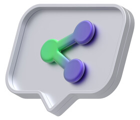 Poster - 3d shape chat social media notification silver colorful share icon rectangle icon isolated white background 3D rendering