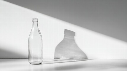 Poster - Clear Glass Bottle with Soft Shadow and Light on Minimalist Surface