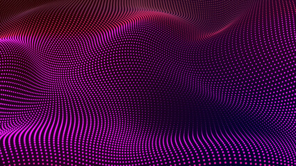 Poster - Abstract and technology dots wave background. Abstract of a purple technological wave made of particles. Technology futuristic digital wave purple color
