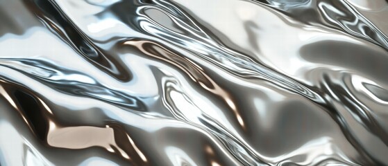 Poster - Shimmering Silver Fabric Texture with Flowing Waves and Reflections