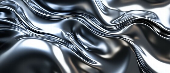 Poster - Shimmering Silver Fabric Waves with Smooth Curves and Reflective Texture
