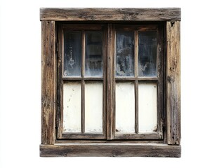 Wall Mural - Rustic double-paned wooden window with weathered frame and dirty glass panes isolated on white.