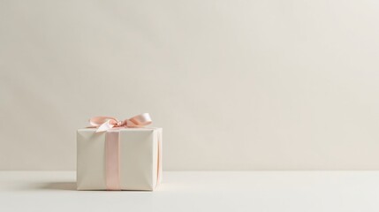 Wall Mural - A Single Elegant Gift Box with a Delicate Ribbon Bow on a Neutral Background