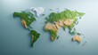 © K.V - Topographic world map with hyper realistic mountains and terrain features. This detailed representation showcases various elevations and landforms across continents, creating visually striking