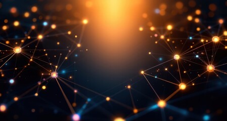 Fototapete - Glowing network of connected nodes and lines in dark space