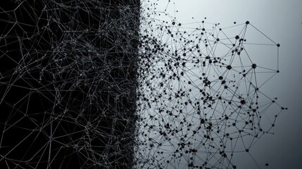 Poster - Abstract black and white network of interconnected lines and nodes