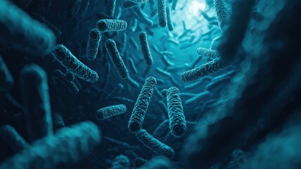 Poster - Exploring microbial life deep ocean abyss digital art underwater environment close-up view scientific concept