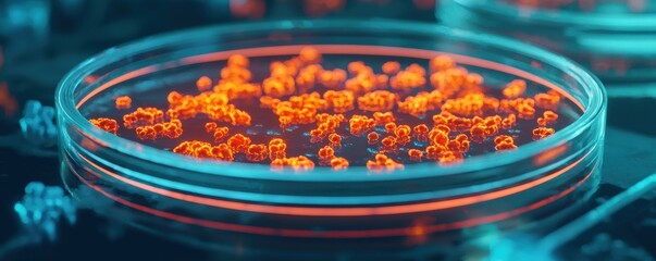 Poster - Scientific research on bacterial growth in petri dish laboratory environment macro photography close-up view