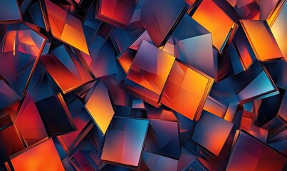 Abstract orange and blue cubes background, digital art, website banner