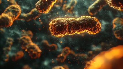 Poster - Exploring bacterial activity microbial world digital illustration scientific environment close-up view biology concept