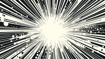 Poster - Monochrome Burst: A Dynamic and Abstract Explosion of Radial Lines and Dots