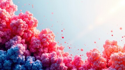 Wall Mural - Abstract Pink and Blue Bubble Cluster Rising in a Light Sky