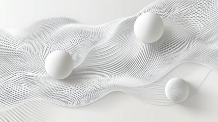 Poster - Abstract White Spheres and Waves, Modern Minimalist Design for Backgrounds