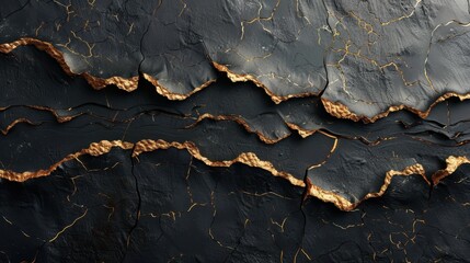 Poster - Abstract black and gold cracked texture with intricate patterns