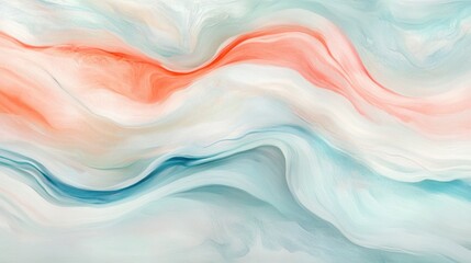 Poster - Abstract Pastel Swirls: A Harmonious Blend of Coral, Teal, and White