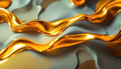 Poster - Abstract metallic waves with gold and silver glossy surfaces