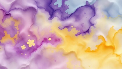 Poster - Colorful abstract watercolor artwork with yellow and purple swirls