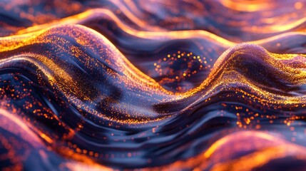 Fototapete - Abstract Glowing Particles Flowing Over Wavy Surface Background Image