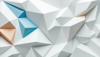 Poster - Abstract geometric pattern with white, blue, and beige 3d triangles