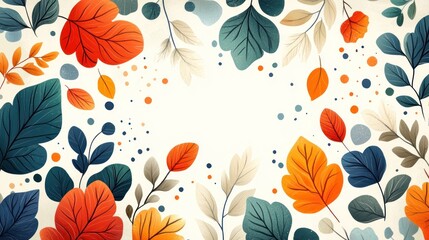 Poster - Autumn Leaves Frame with Copy Space and Whimsical Abstract Elements