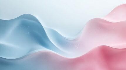 Poster - Abstract Fluid Waves in Pastel Blue and Pink with Subtle Grain Texture