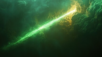 Poster - Ethereal Energy Beam Illuminating a Dark, Cloud-Filled Landscape Scene