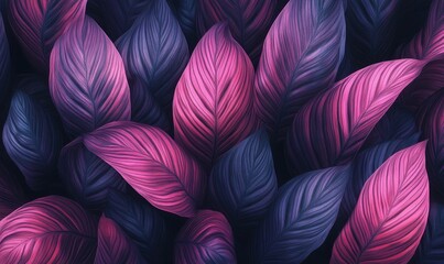 Wall Mural - Pink and purple tropical leaves background, nature texture, design element