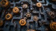 Intricate Vintage Gears and Cogs in Aged Industrial Machinery Mechanism