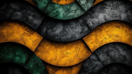 Poster - Abstract geometric pattern with green and yellow textured surfaces