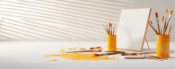 Art supplies on the table for creative work.