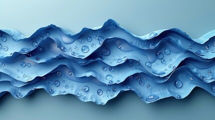 Poster - Abstract blue fabric waves with water droplets on light background
