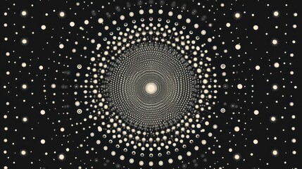 Poster - abstract circular pattern with glowing spheres on a dark cosmic backdrop