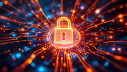 Poster - Glowing digital lock symbolizing cybersecurity and data protection