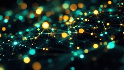 Poster - Abstract digital network with glowing connections and bokeh effect