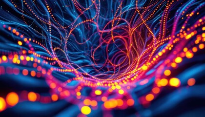 Poster - Dynamic abstract patterns in blue and orange light displaying depth and motion