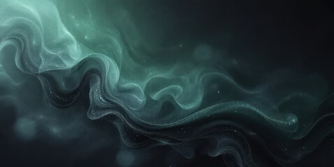 Poster - Abstract green and black flowing wave patterns with sparkles