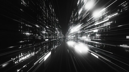Poster - abstract data stream tunnel: a digital journey through light and space