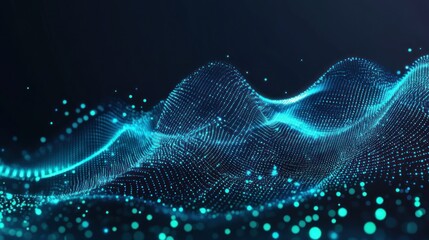 Poster - abstract digital particle wave background with glowing dots and lines