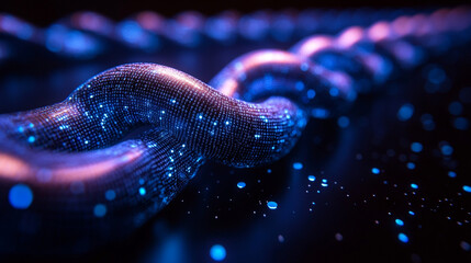 Abstract Digital Chain Blue Glowing Technology Data Network Code Flow Cyber Binary Future Energy    