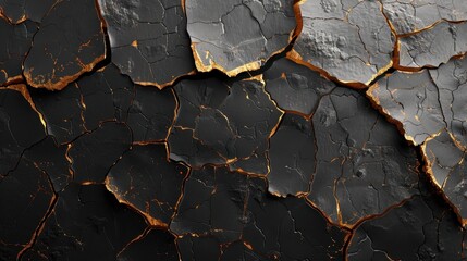 Poster - Cracked black surface with gold highlights
